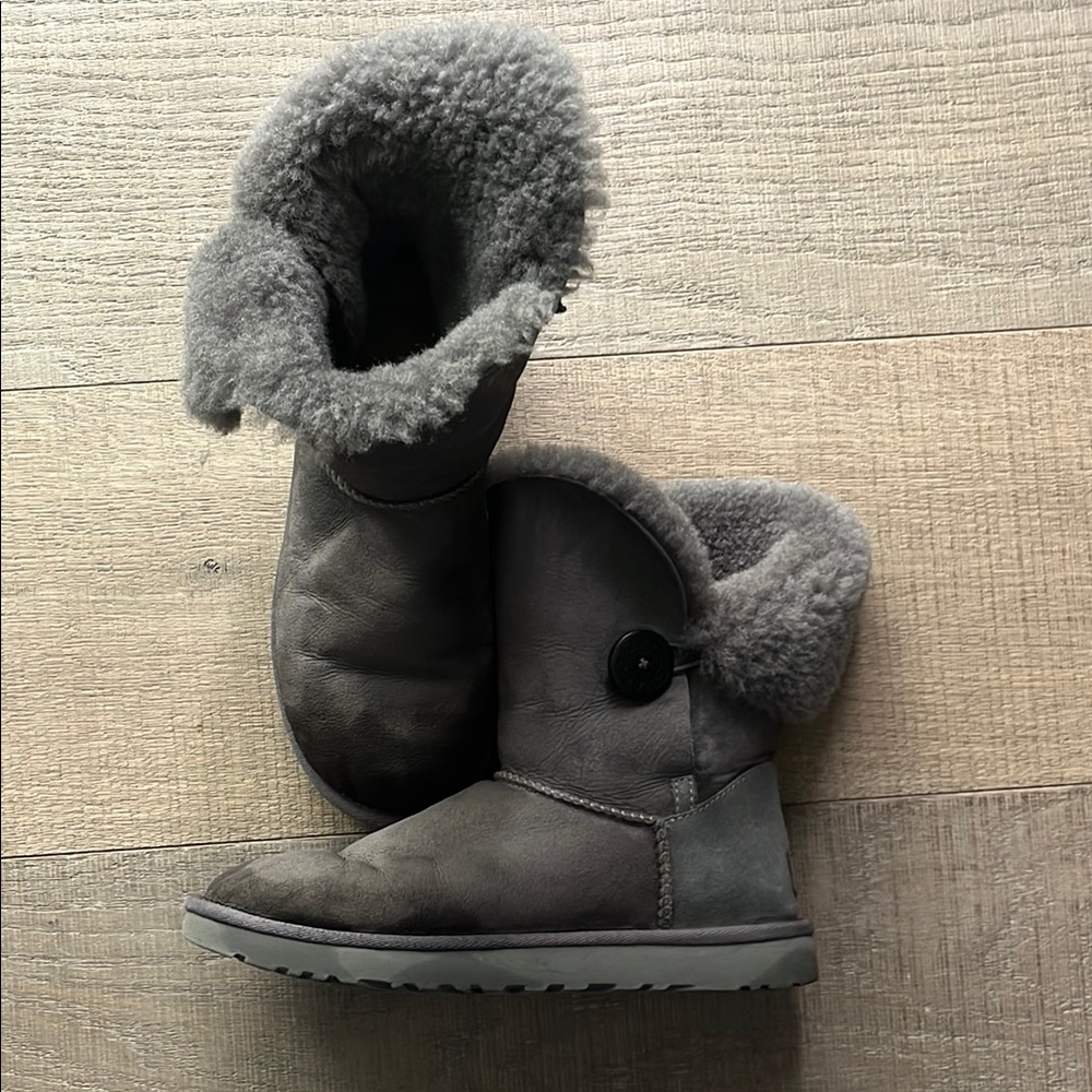 UGG Gray Shearling Button Boots